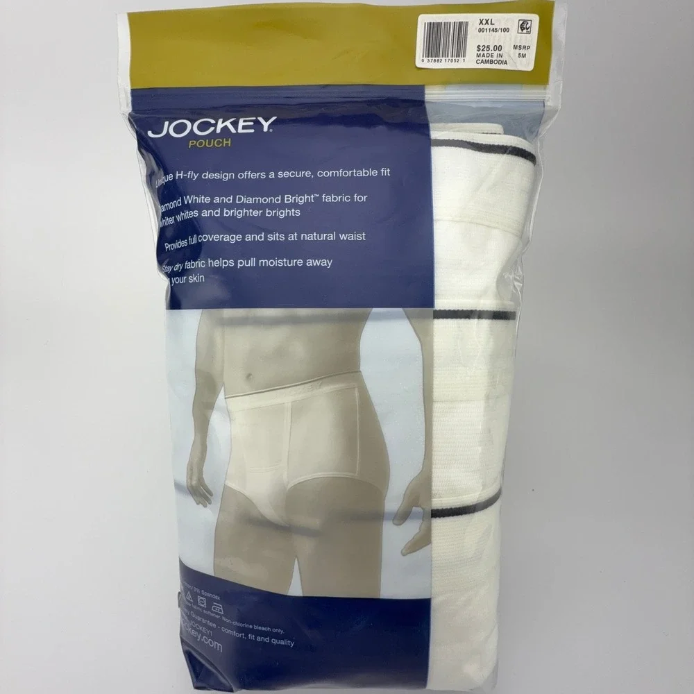 Jockey Pouch Briefs 3-Pack XXL White Cotton Stretch H-Fly Classic Fit 001145/100